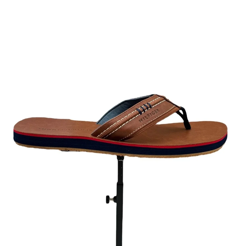 Tommy Hilfiger Mens‎ Destino Thong Sandal Size 10 Brown Faux Leather Flexible
